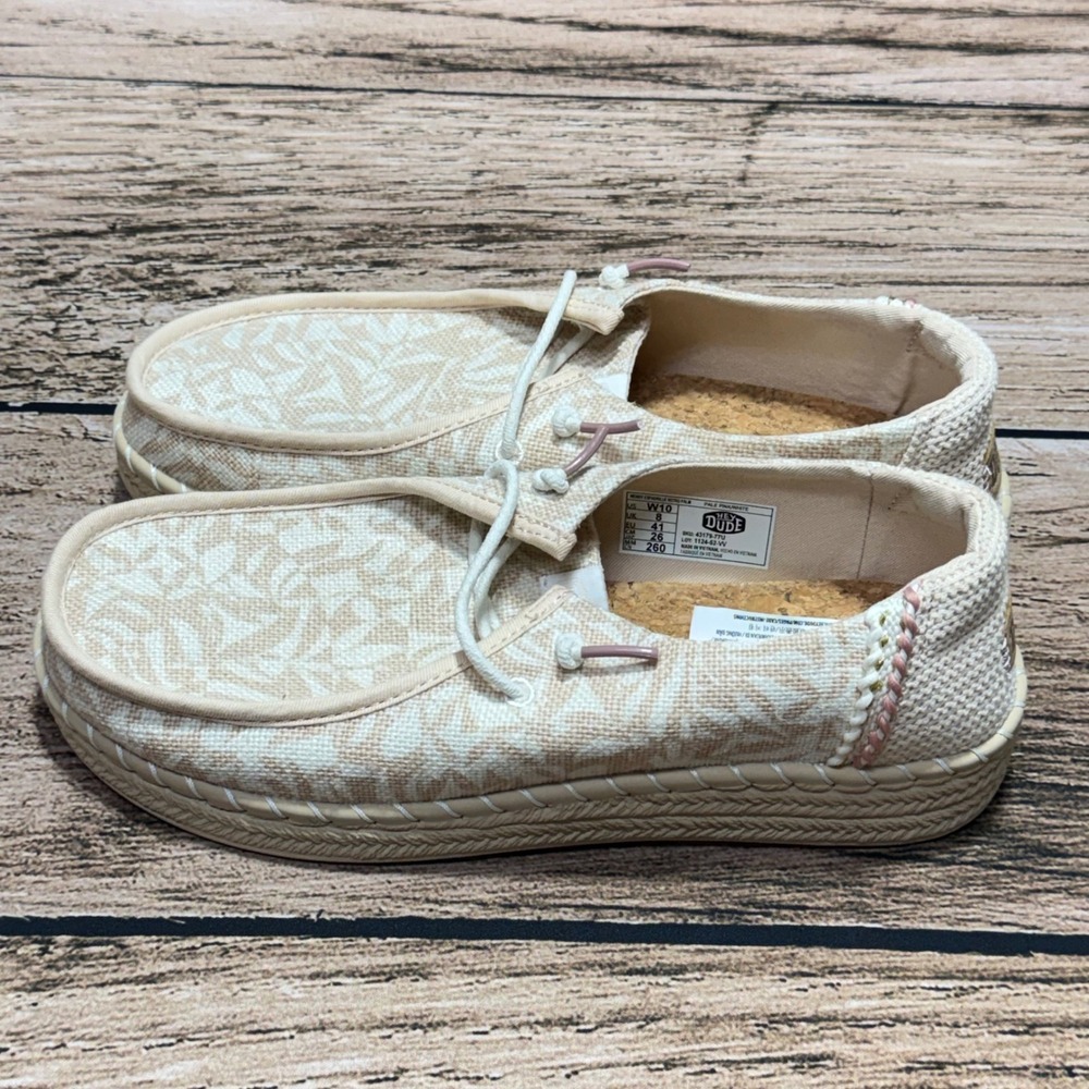 Hey Dude Wendy Espadrille Retro Palm Women Size 10 Pink White Loafers 43179-77U
